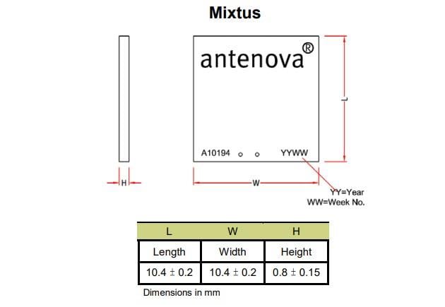 Mechanical Drawing - Antenova gigaNOVA® Mixtus Antenna